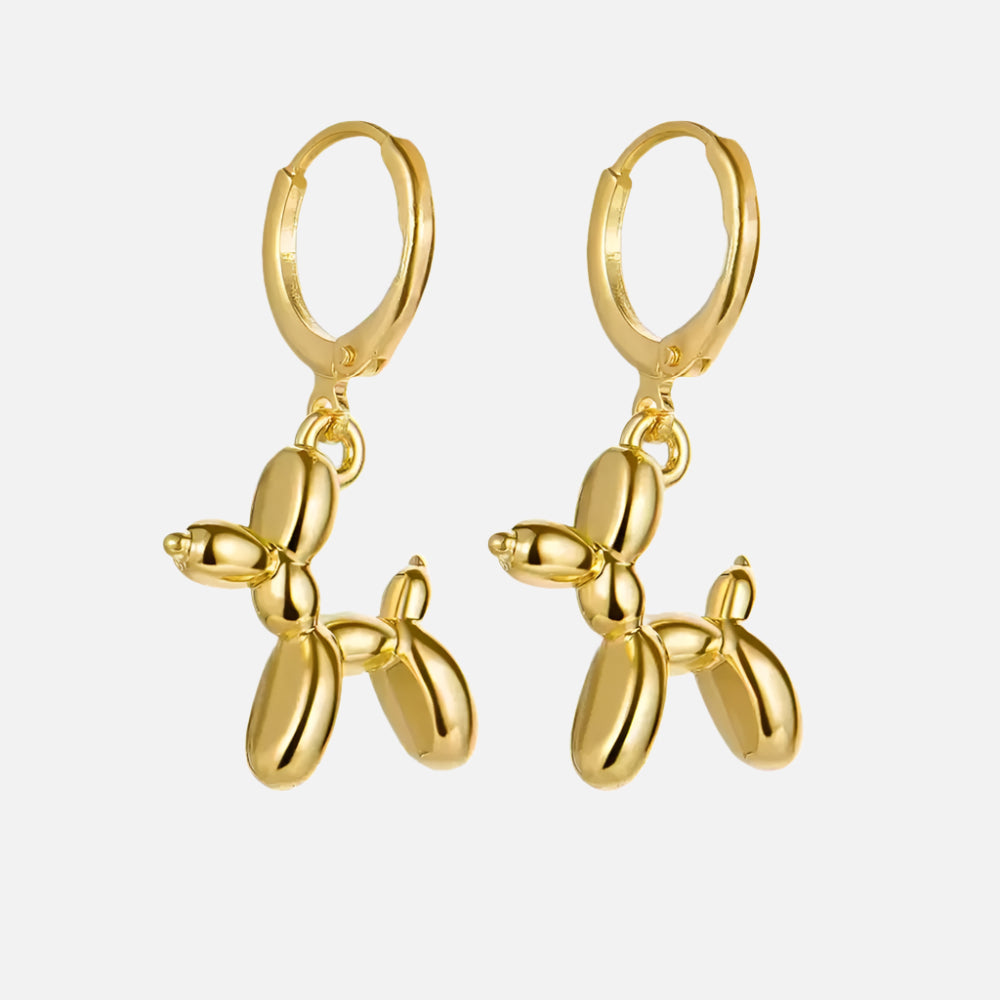 Gold Huggie Earrings with Mini Balloon Dog Charm 1
