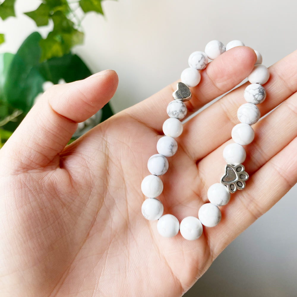 Natural Gemstone Bracelet with Paw & Heart Charm – Handcrafted Design 3
