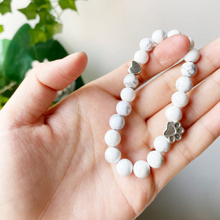 Natural Gemstone Bracelet with Paw & Heart Charm – Handcrafted Design 3