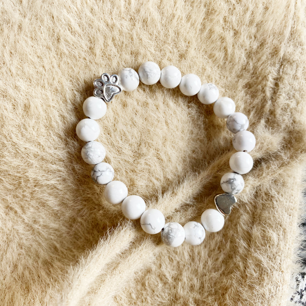 Natural Gemstone Bracelet with Paw & Heart Charm – Handcrafted Design 1