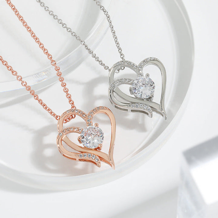 Adjustable Women’s Necklace – Double Heart Design with Sparkling Zirconia 4