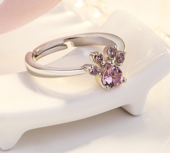 Rose Gold Paw Jewelry Set – 4 Pieces with Zirconia Heart (Ring, Necklace, Earrings, Bracelet) 5