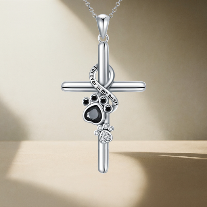 LYORA – Pfoten- & Kreuz-Halskette aus silber