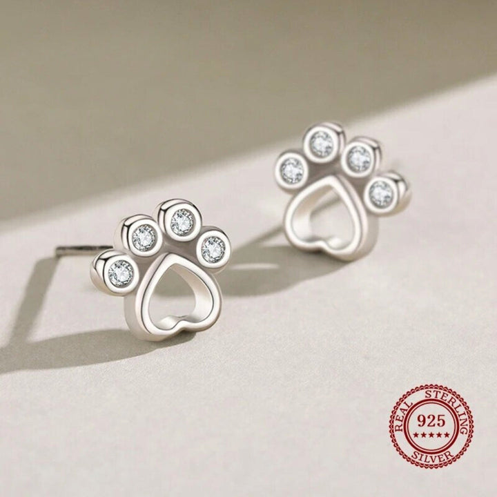 Paw Stud Earrings in Sterling Silver – With Sparkling Zirconia 2