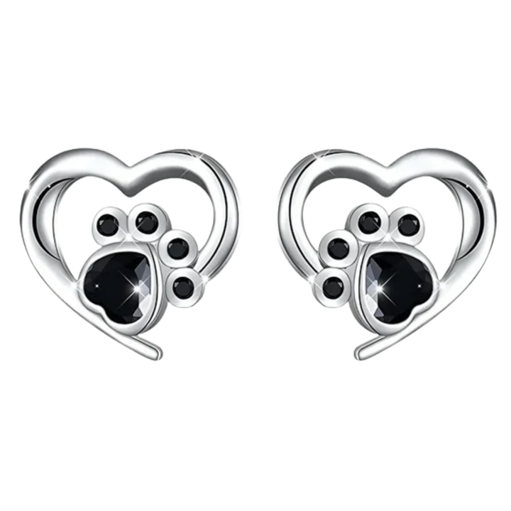 NORA – Herz-Pfote-Ohrstecker mit schwarzem silber