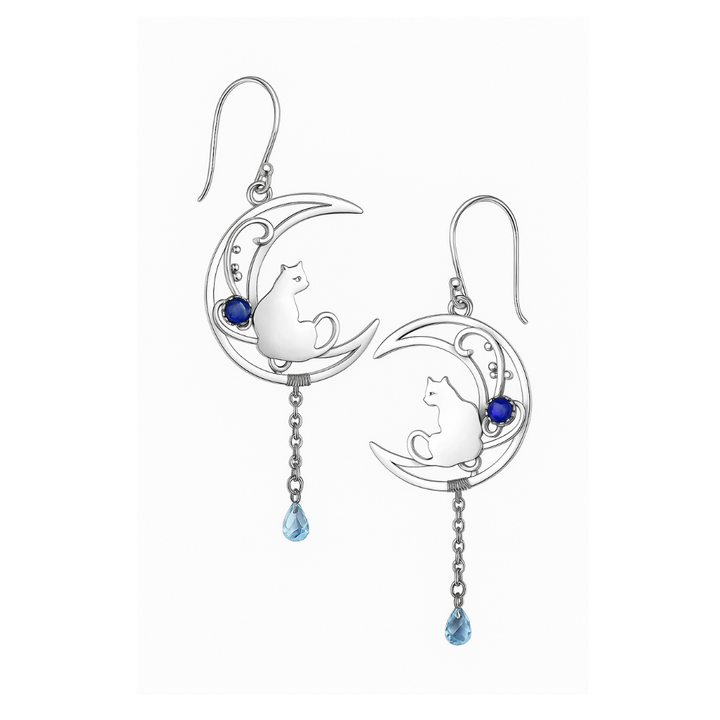 MINO – Boho-Katzenohrringe aus Silber mit blauen Zirkonia