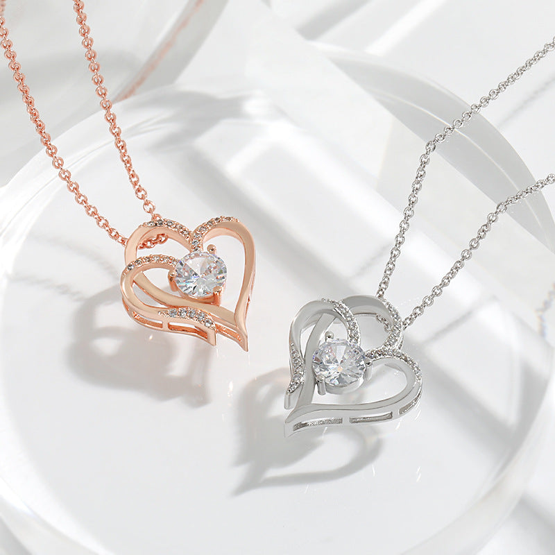 Adjustable Women’s Necklace – Double Heart Design with Sparkling Zirconia 5
