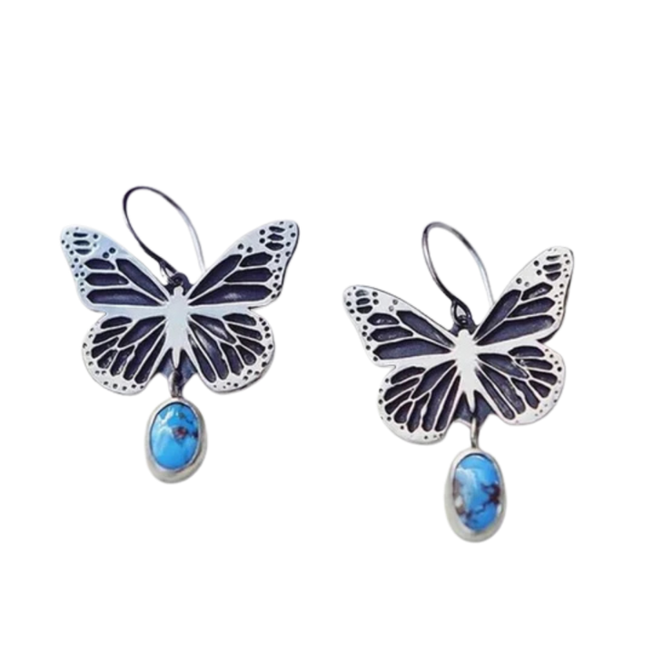 SORELLEI – Vintage-Schmetterlingsohrringe aus Silber mit blauem Stein
