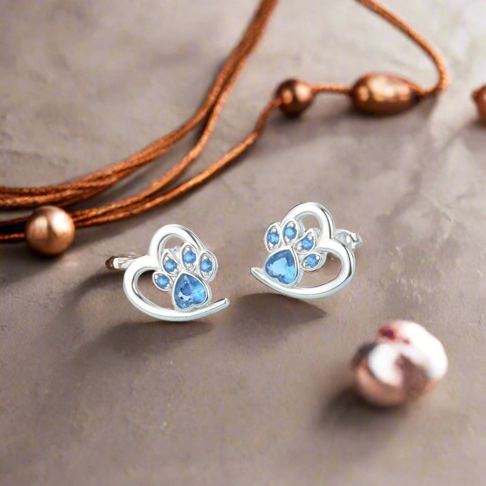 Paw and Heart Earrings with Zirconia 2