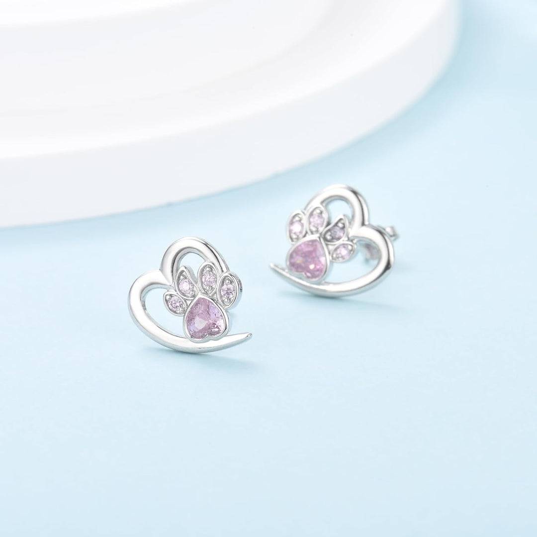 Paw and Heart Earrings with Zirconia 5