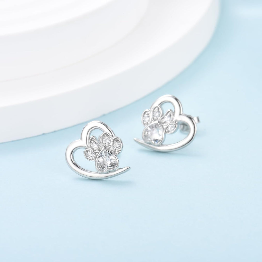 Paw and Heart Earrings with Zirconia 4