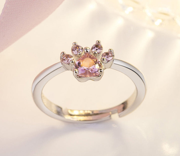 Rose Gold Paw Jewelry Set – 4 Pieces with Zirconia Heart (Ring, Necklace, Earrings, Bracelet) 4