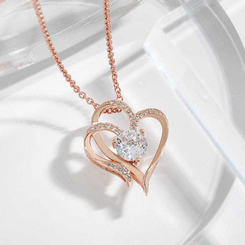 Adjustable Women’s Necklace – Double Heart Design with Sparkling Zirconia 1