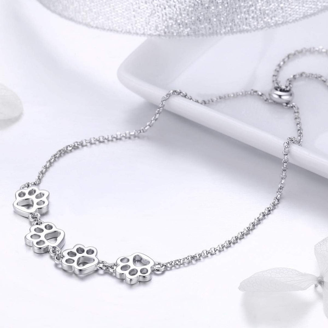 Sterling Silver Paw Print Bracelet – Adjustable Fit 1