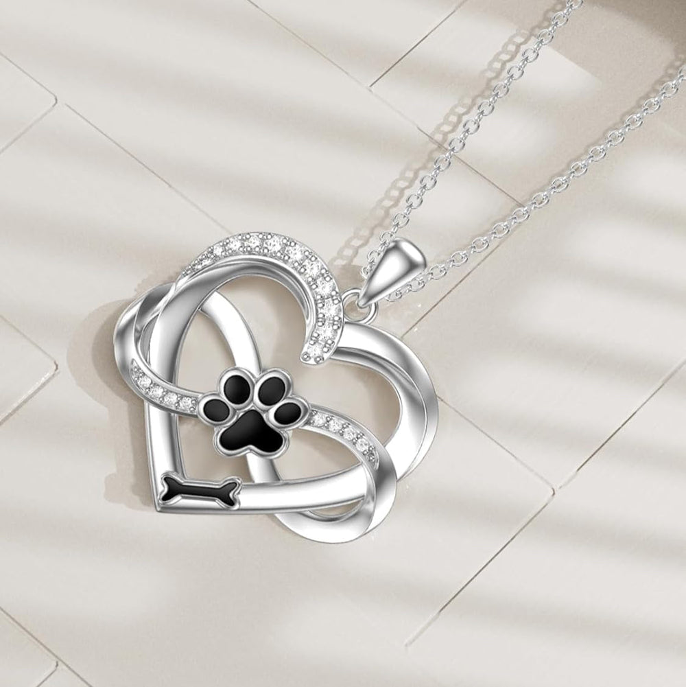 Infinity Heart & Paw Halskette in 925 Sterlingsilber mit Zirkonia 1