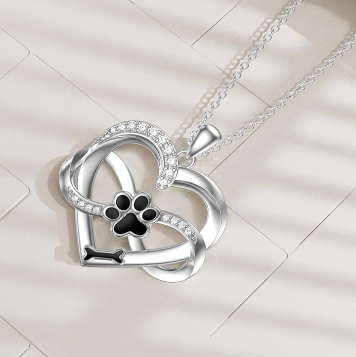 Infinity Heart & Paw Halskette in 925 Sterlingsilber mit Zirkonia 1