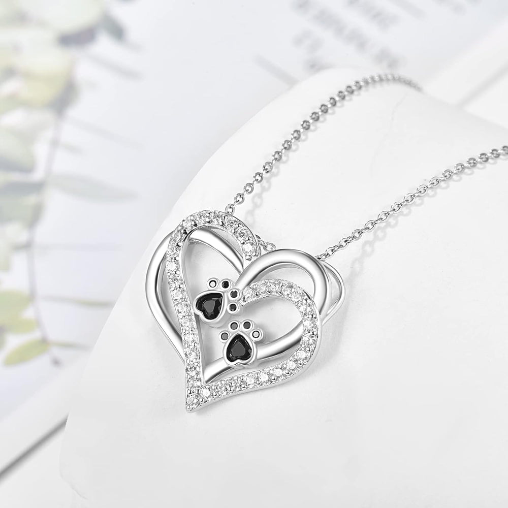 Dog Paw Heart Necklace with Zirconia 1