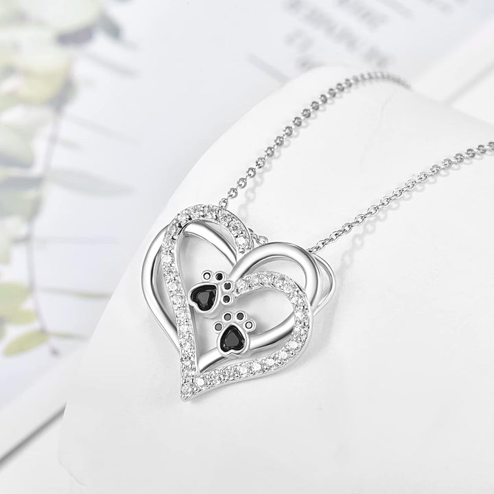 Dog Paw Heart Necklace with Zirconia 1