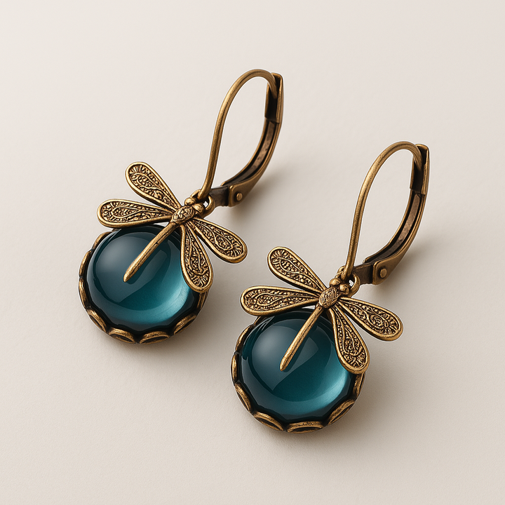 Spherical Dragonfly Earrings in Antique Gold 4