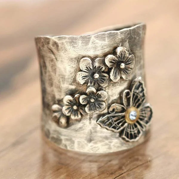 Bee Flower Butterfly Wide Band Ring 2