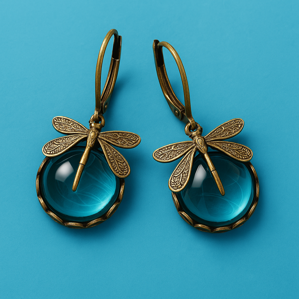 Spherical Dragonfly Earrings in Antique Gold 3
