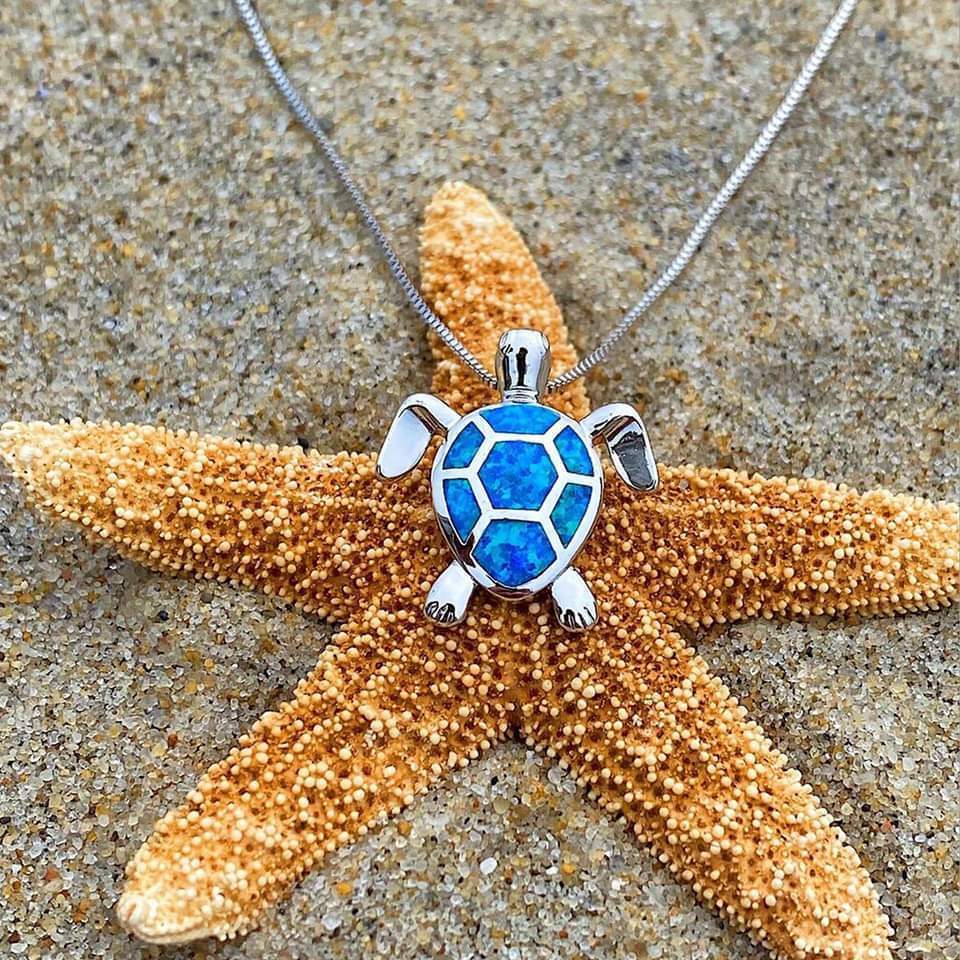 Sea Turtle Necklace + Earrings Set in Opal and Silver 2