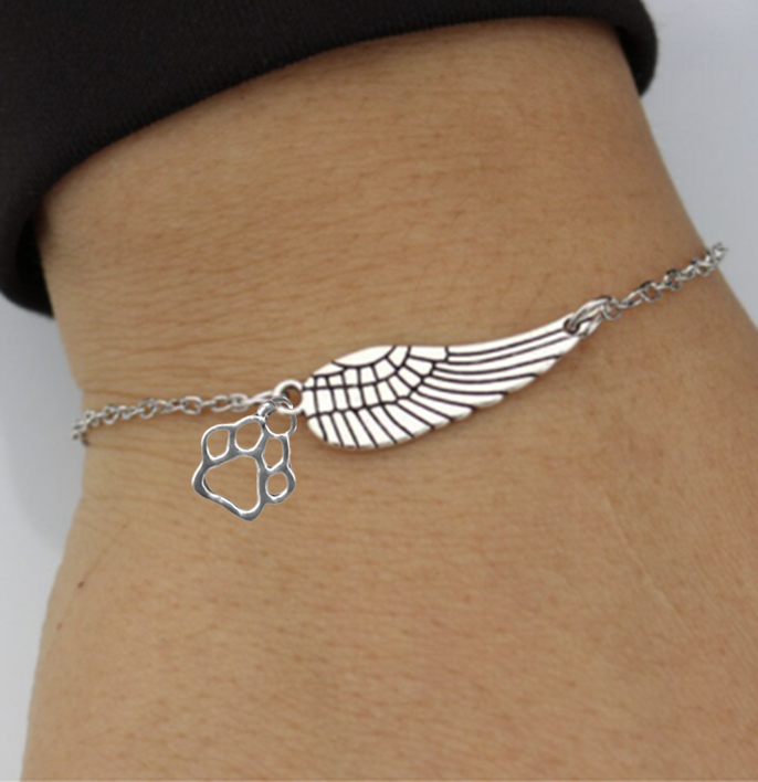Silver Memorial Armband mit Engelsflügel & Pfotendruck | Handgefertigt 1