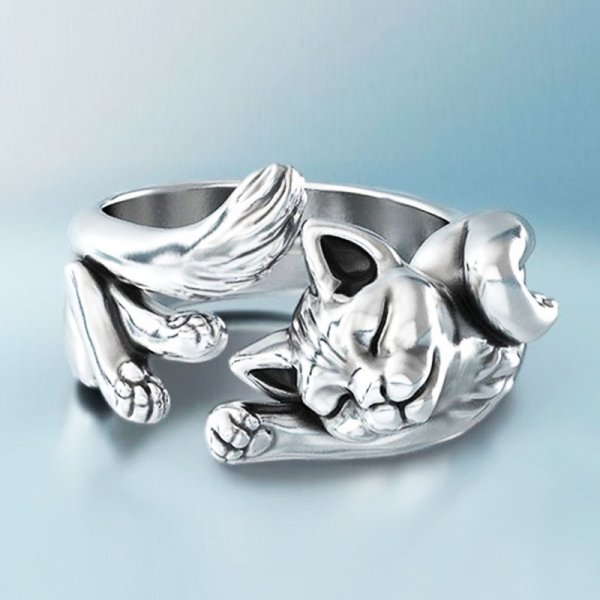 Silver Vintage Cat Ring 1