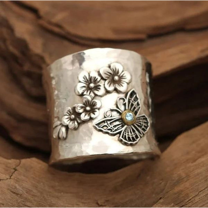 Bee Flower Butterfly Wide Band Ring 1