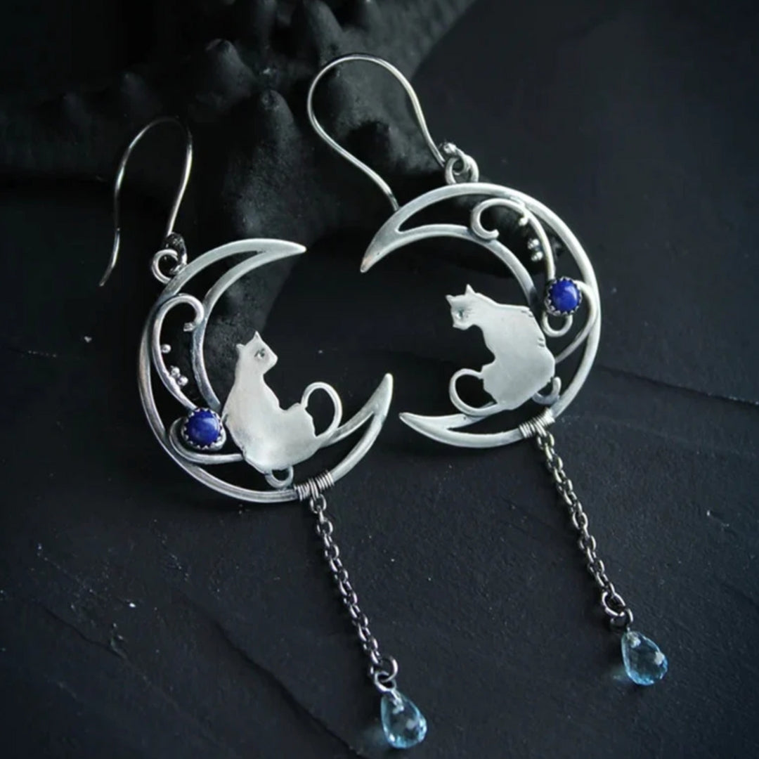 Blue Zirconia Cat Boho Earrings in Sterling Silver 1