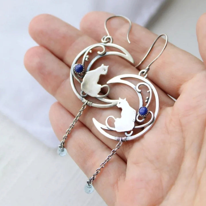 Blue Zirconia Cat Boho Earrings in Sterling Silver 2