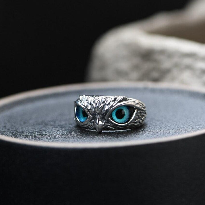Owl of Good Luck Adjustable Ring in Silver and Opal 4