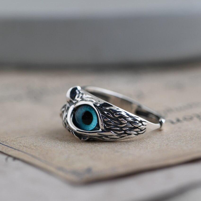Owl of Good Luck Adjustable Ring in Silver and Opal 3