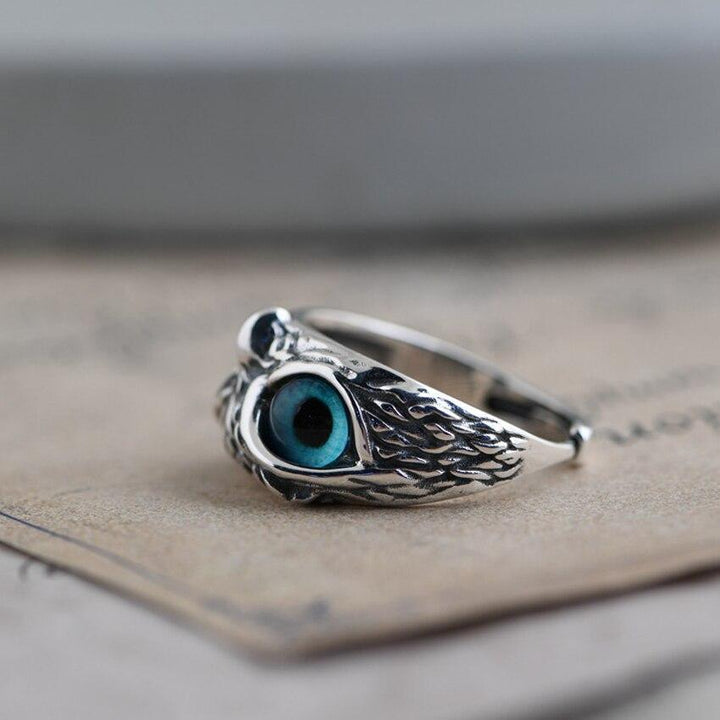 Owl of Good Luck Adjustable Ring in Silver and Opal 3