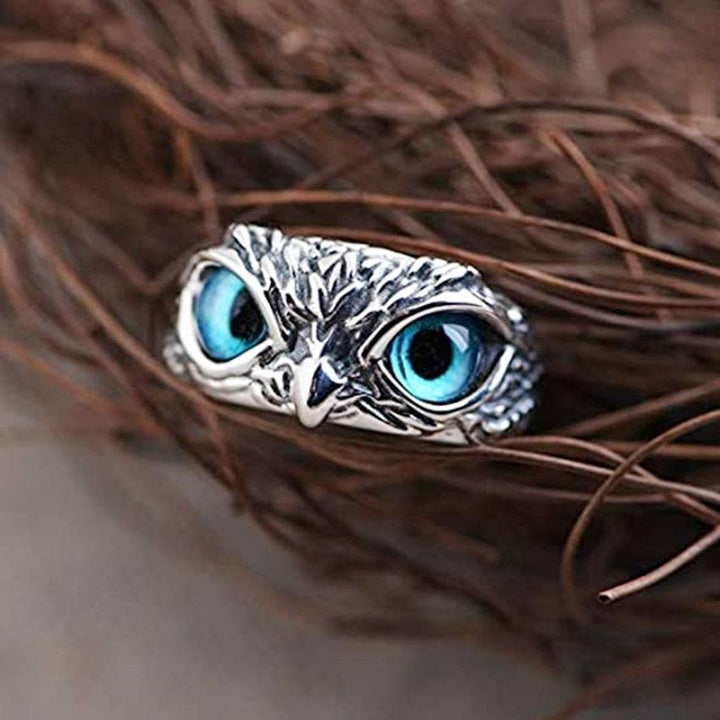 Owl of Good Luck Adjustable Ring in Silver and Opal 2