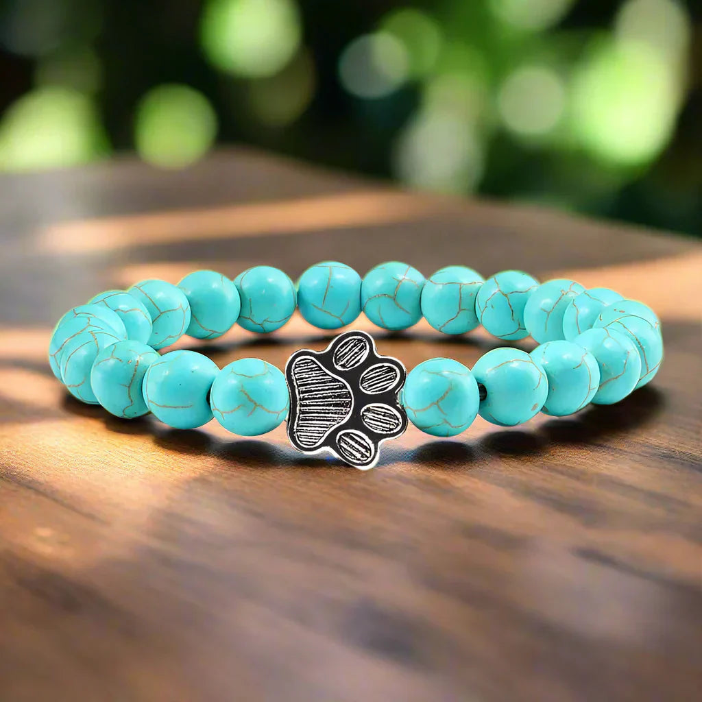 Beaded Paw Bracelet – Natural Stone Design 1