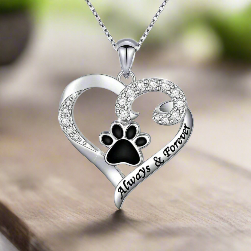  Dog Paw Necklace – Heart Design in Stainless Steel with Zirconia-1