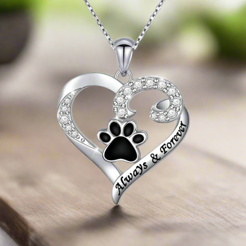  Dog Paw Necklace – Heart Design in Stainless Steel with Zirconia-1