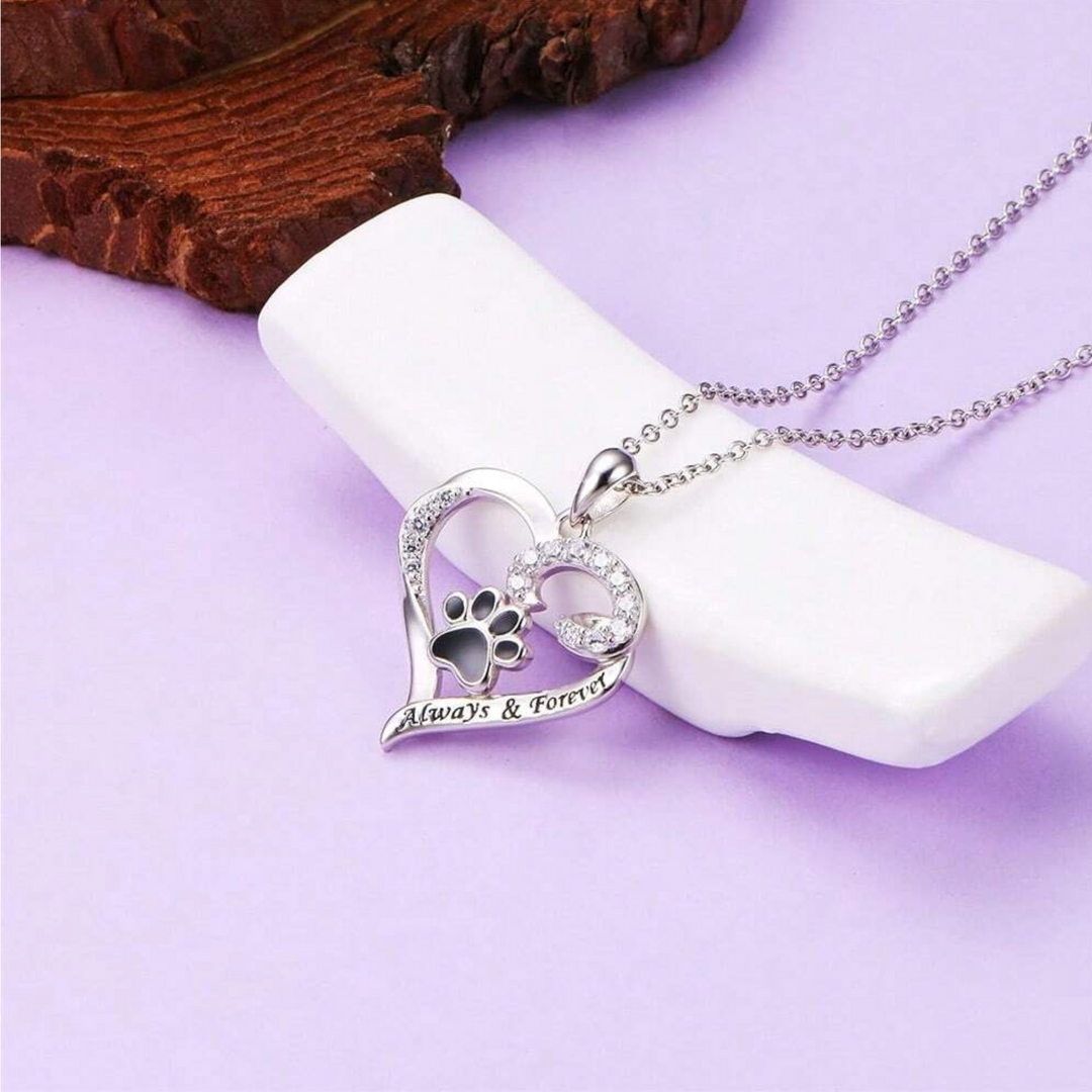 Dog Paw Necklace – Heart Design in Stainless Steel with Zirconia 3