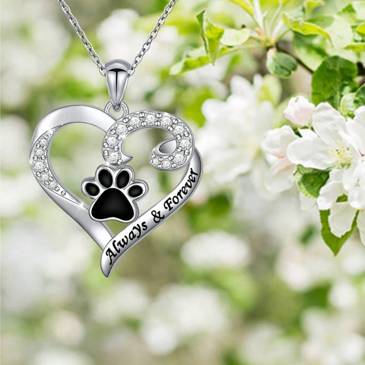 Dog Paw Necklace – Heart Design in Stainless Steel with Zirconia 2