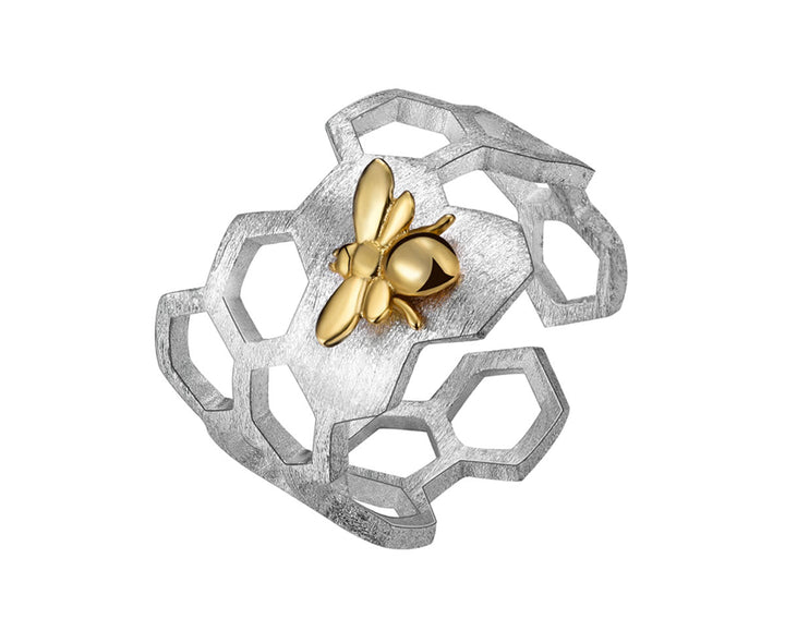 Adjustable 18K Gold Plated Honeycomb Ring 1