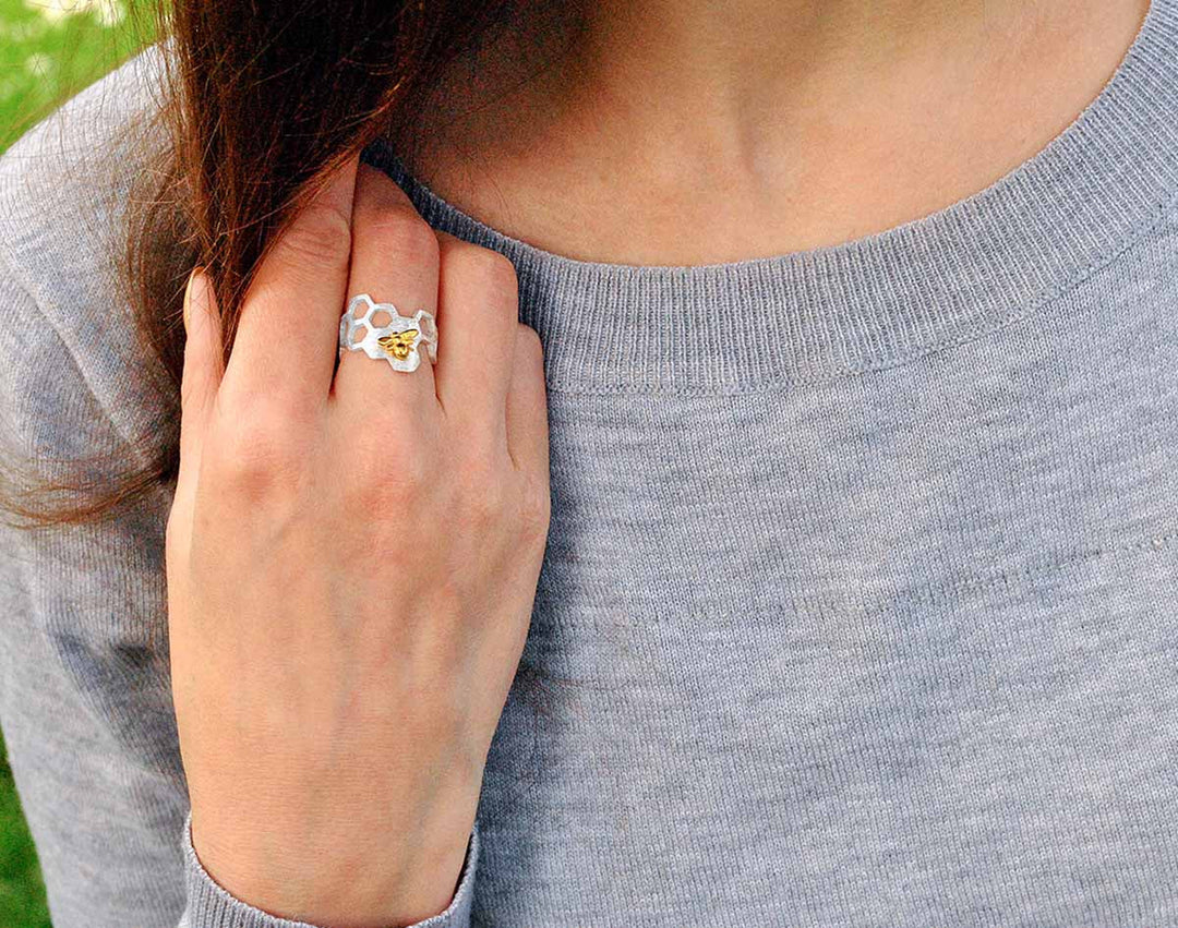 Adjustable 18K Gold Plated Honeycomb Ring 3
