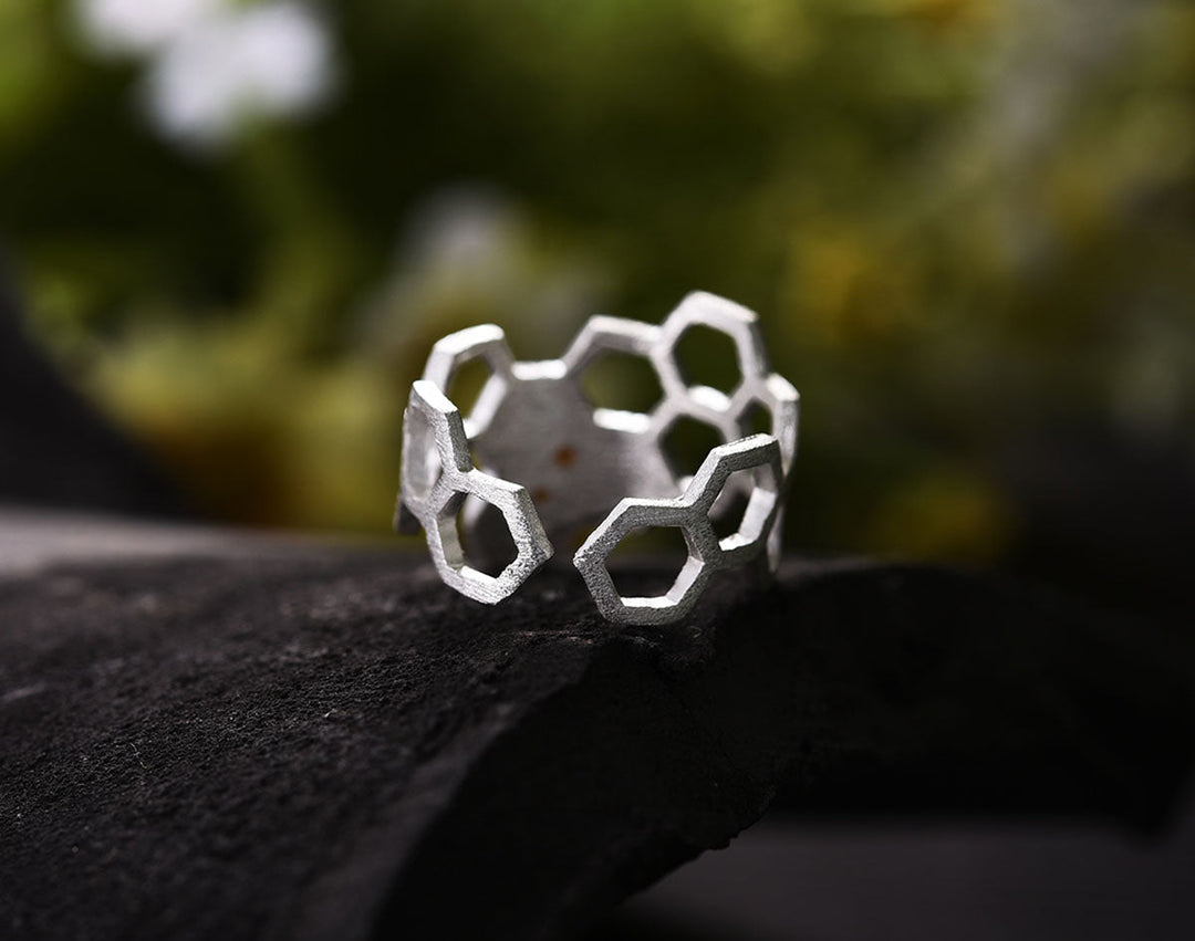 Adjustable 18K Gold Plated Honeycomb Ring 6