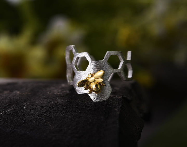 Adjustable 18K Gold Plated Honeycomb Ring 4