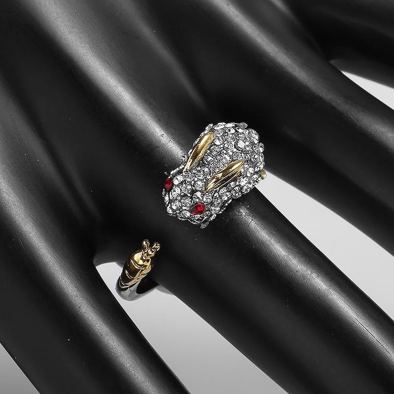 Unique Adjustable Silver Bunny and Carrot Crystal Ring 5