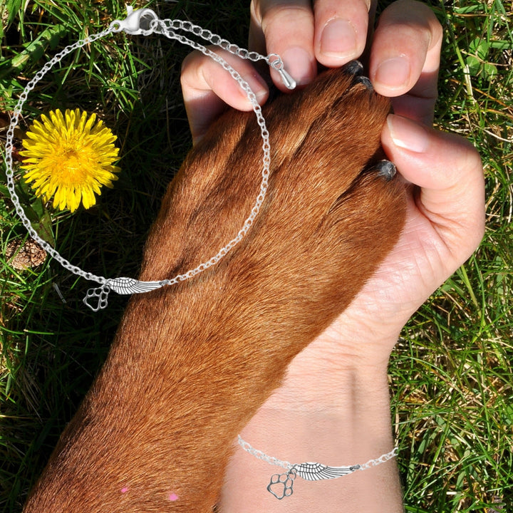 Silver Memorial Armband mit Engelsflügel & Pfotendruck | Handgefertigt 3