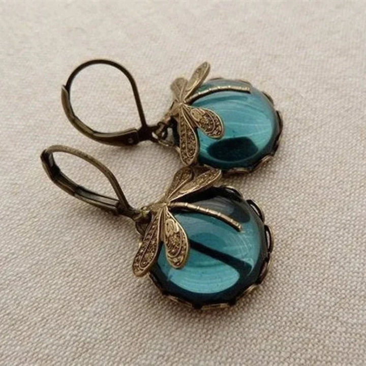 Spherical Dragonfly Earrings in Antique Gold 1