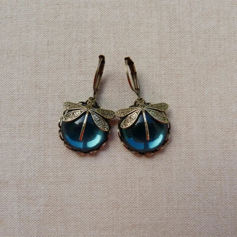 Spherical Dragonfly Earrings in Antique Gold 6