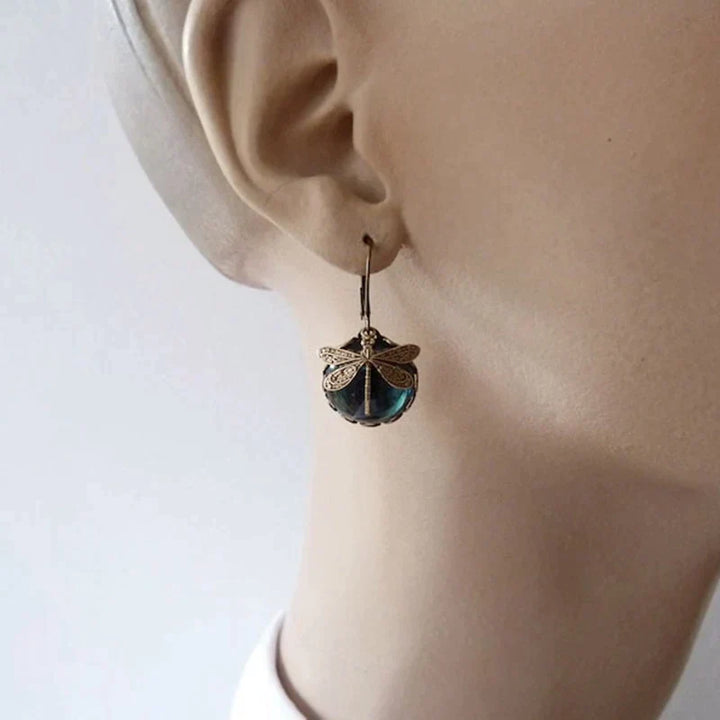 Spherical Dragonfly Earrings in Antique Gold 5