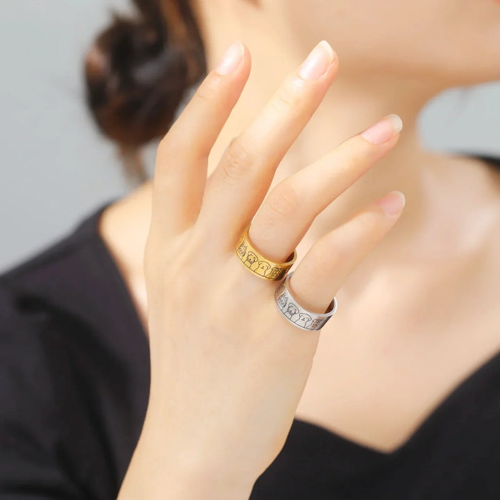 Wide Stainless Steel Dog Ring – Engraved Design for Women 4